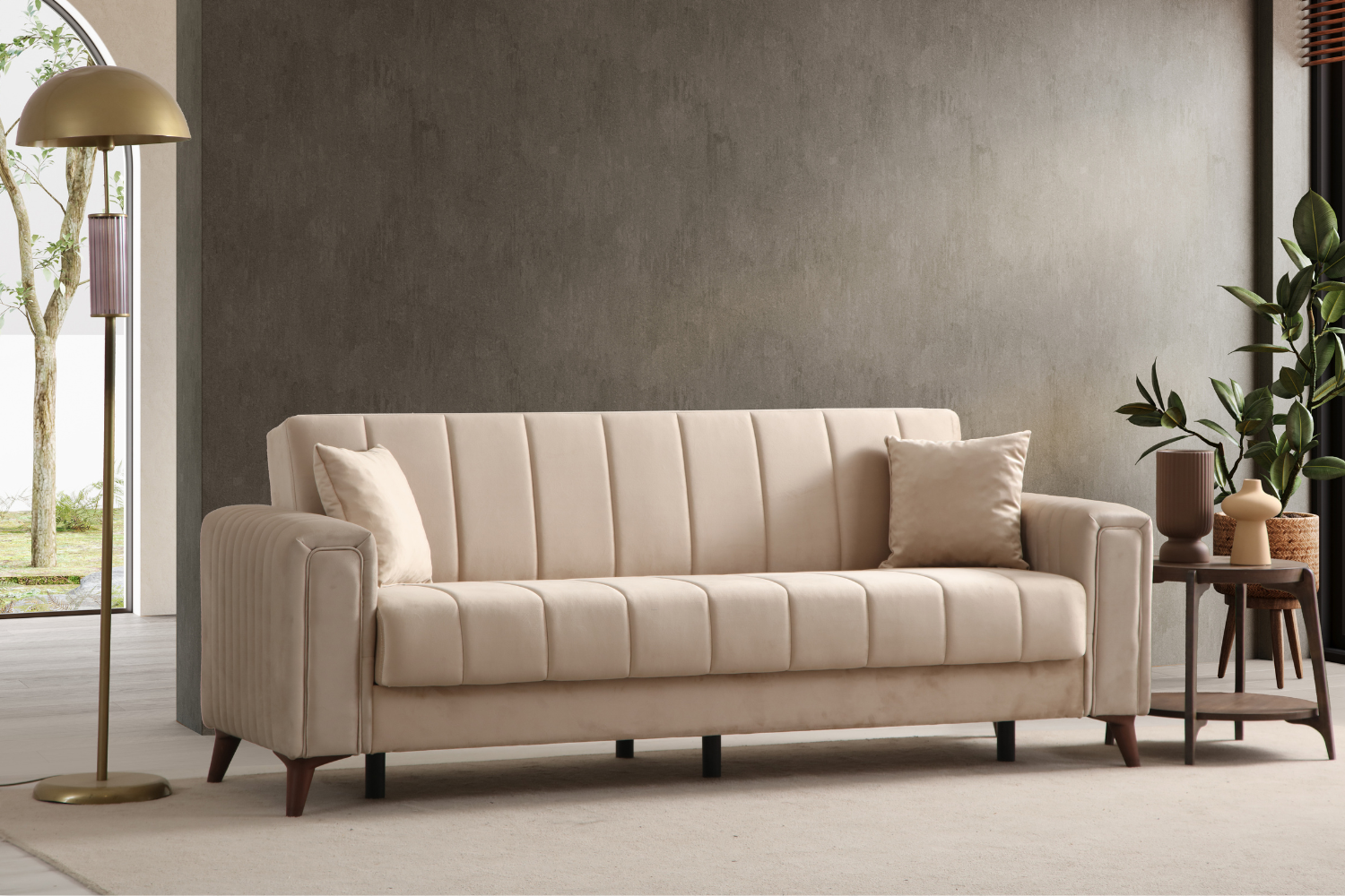 Canapé convertible NOVA velours beige