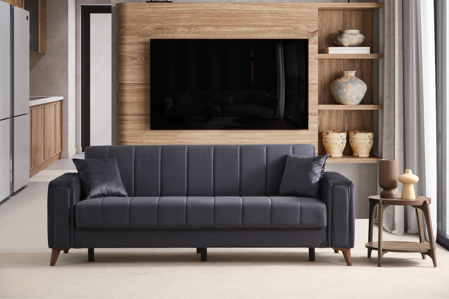 Canapé convertible NOVA velours gris anthracite