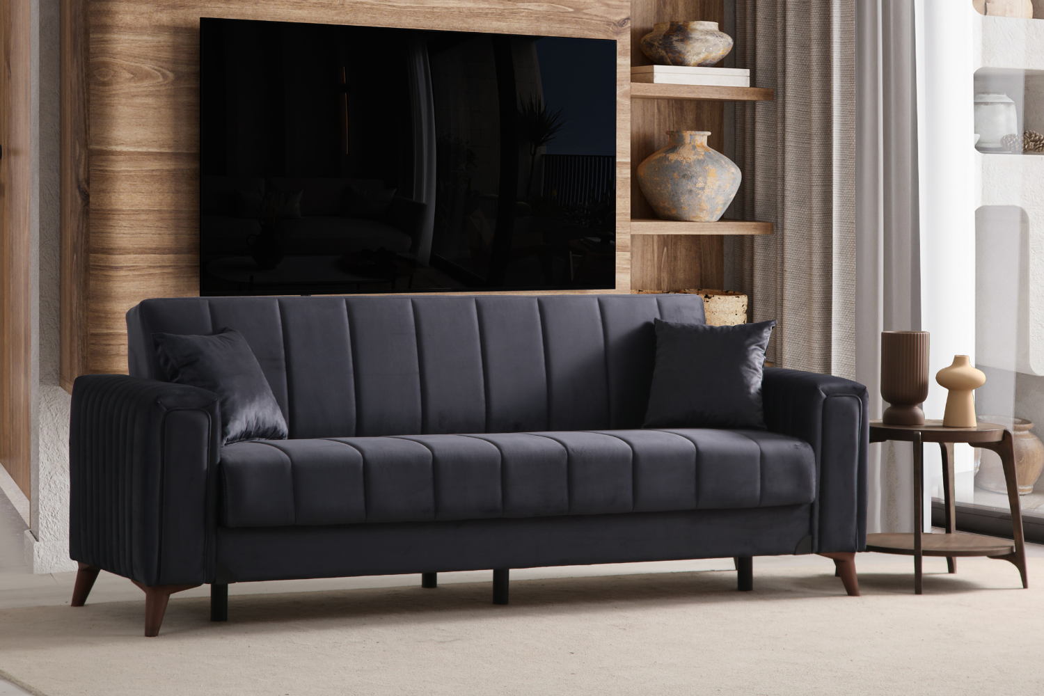 Canapé convertible NOVA velours gris anthracite