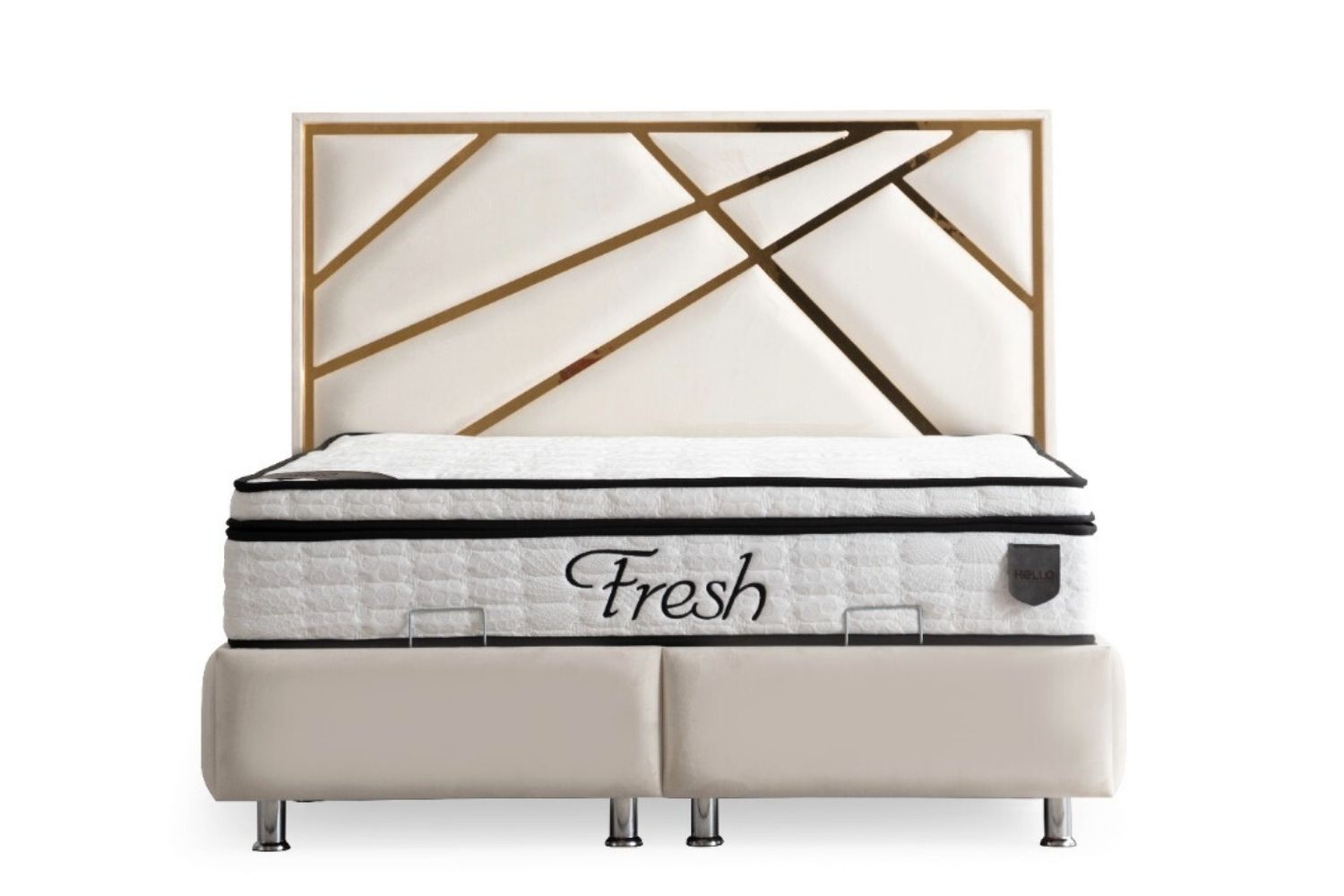 Lit coffre PARMA velours beige clair avec tête de lit