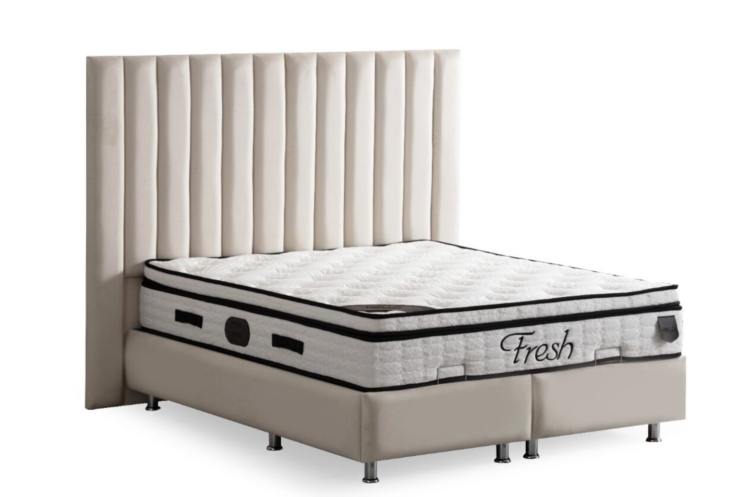 Lit coffre ATHENA velours blanc cassé avec tête de lit