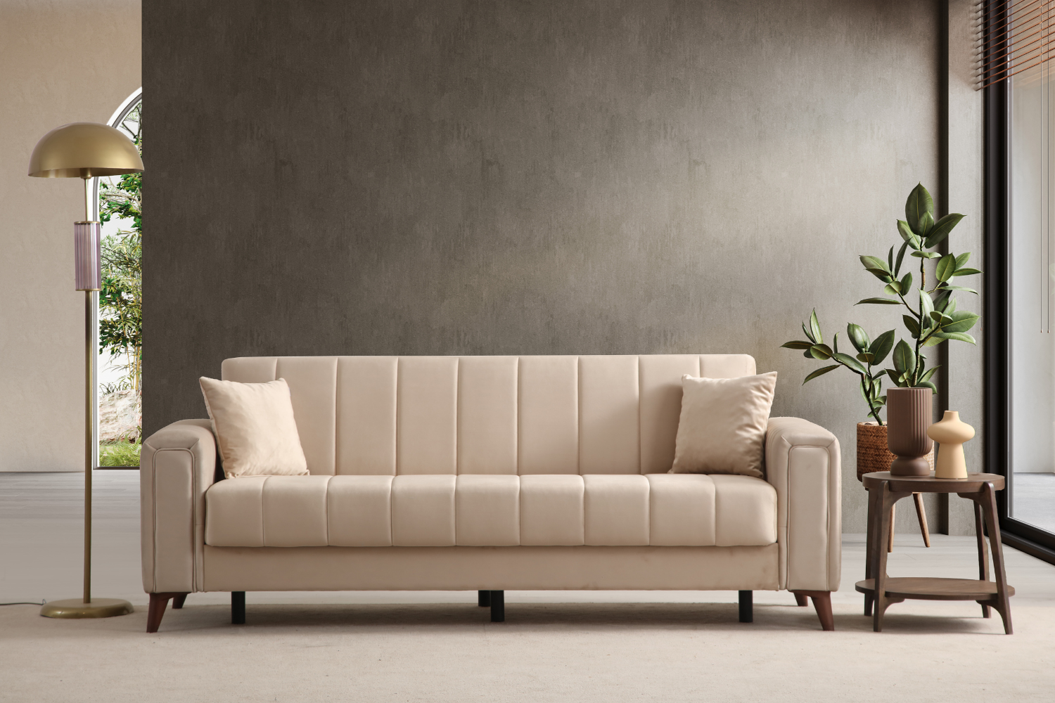 Canapé convertible NOVA velours beige