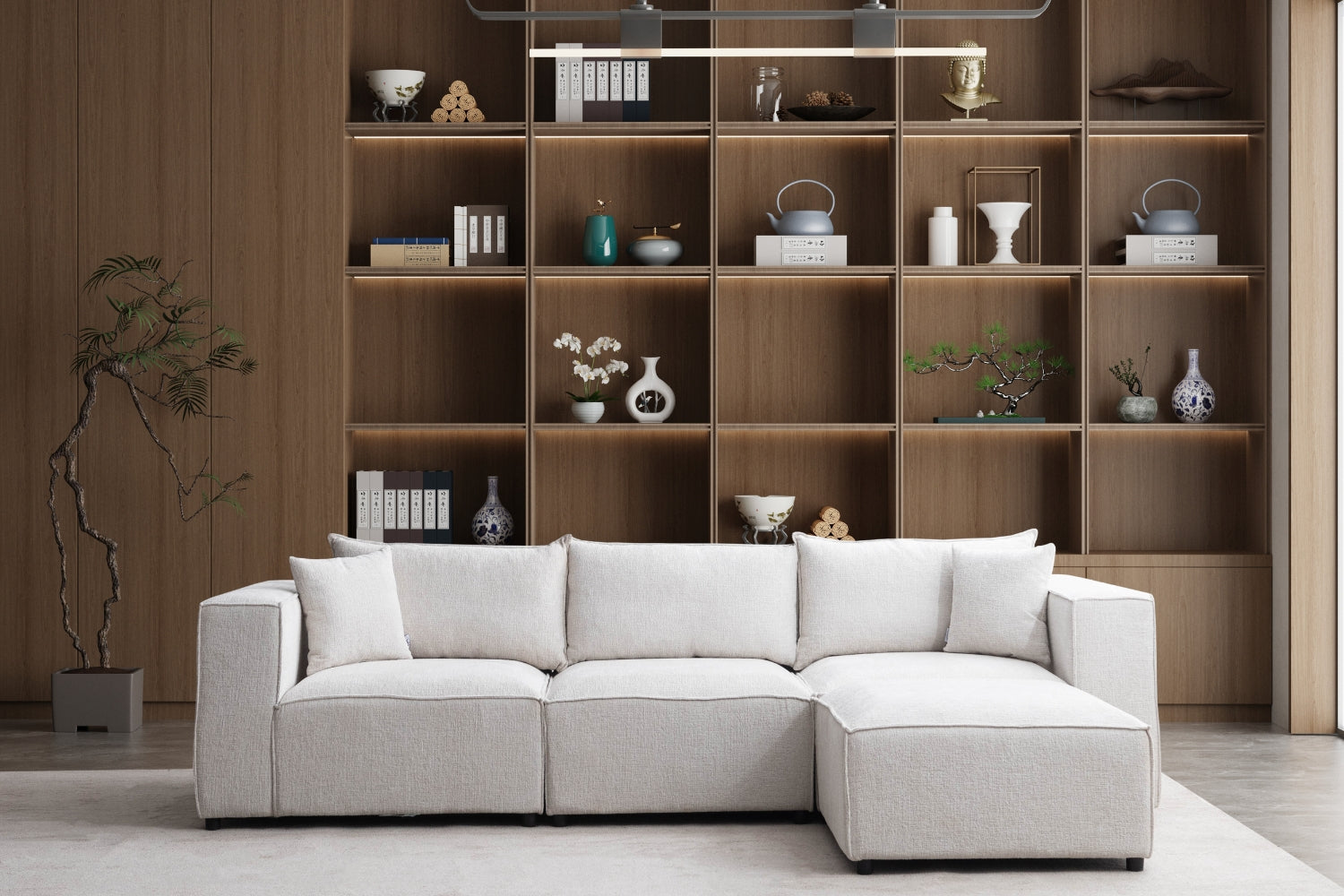 Canapé ELEGANCE chenille modulable 3+1 avec pouf