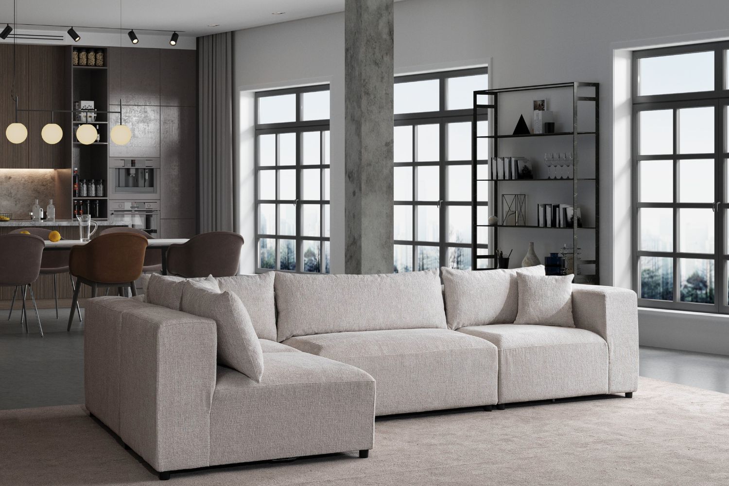 Canapé AZRA modulable chenille blanc cassé