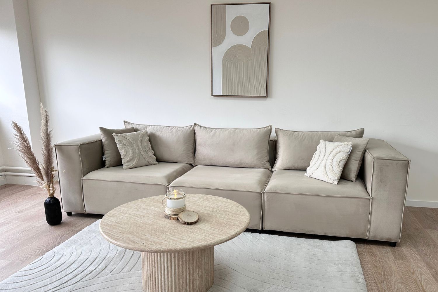 Canapé ELEGANCE velours modulable 3+1 avec pouf