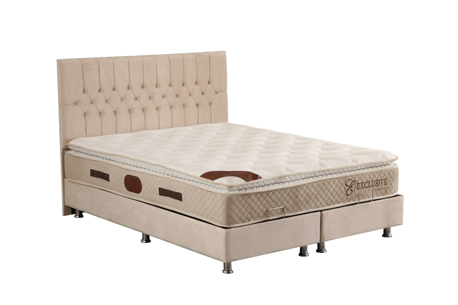 Lit coffre HUGO velours beige avec tête de lit