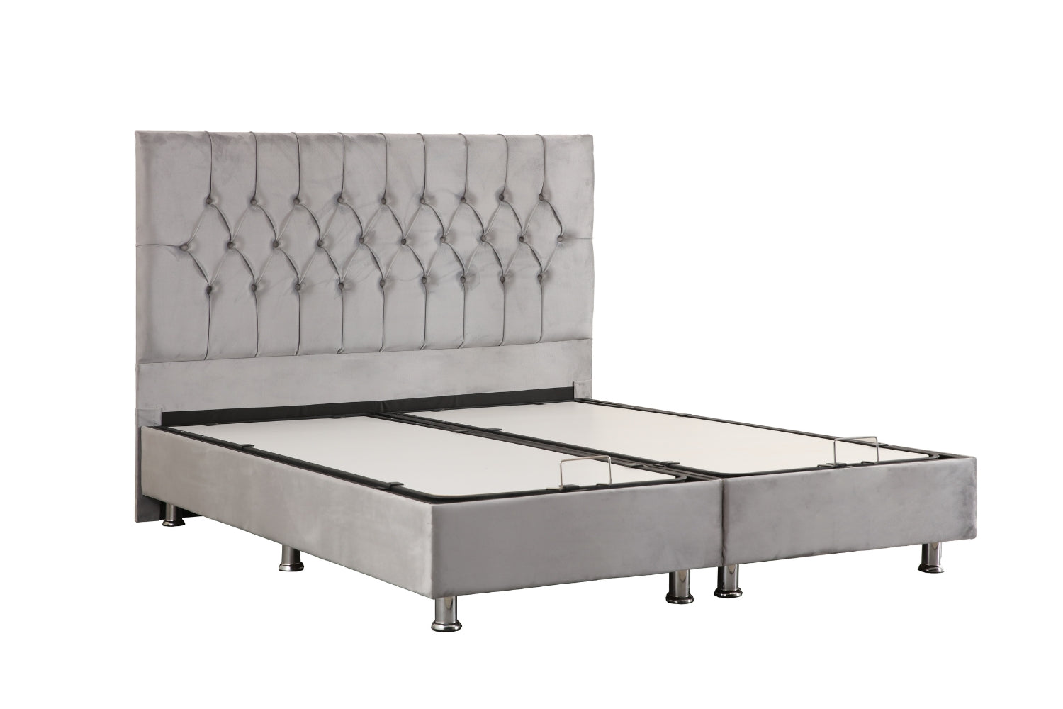 Lit coffre HUGO velours gris avec tête de lit