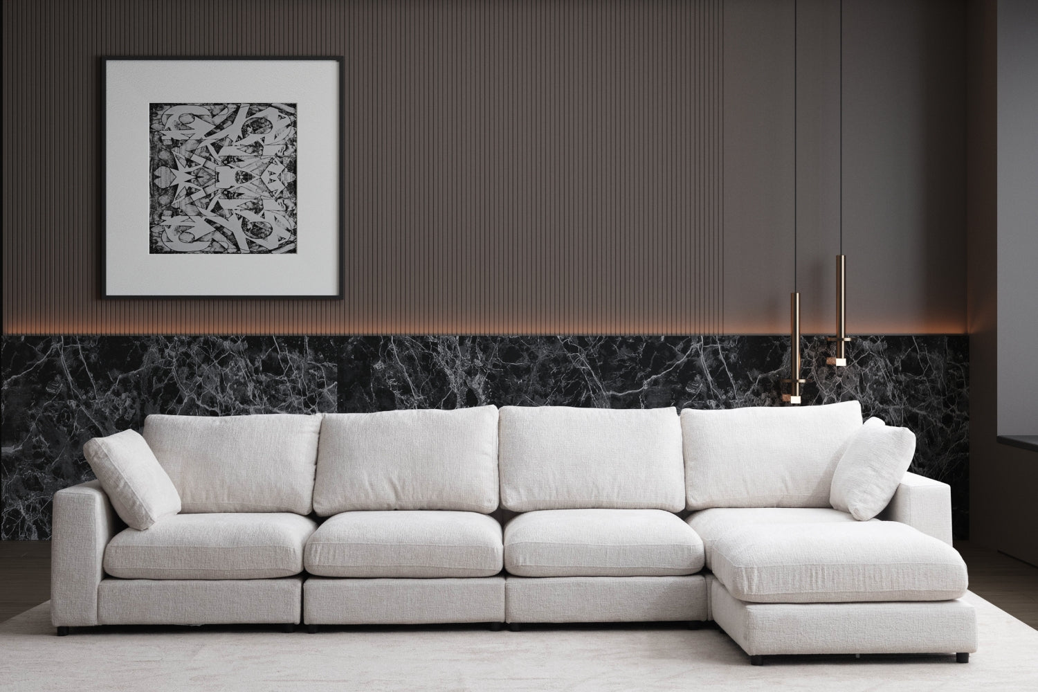 Canapé JULIA modulable chenille 4+1 pouf