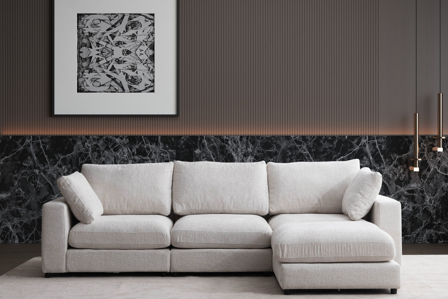 Canapé JULIA modulable chenille 3+1 pouf