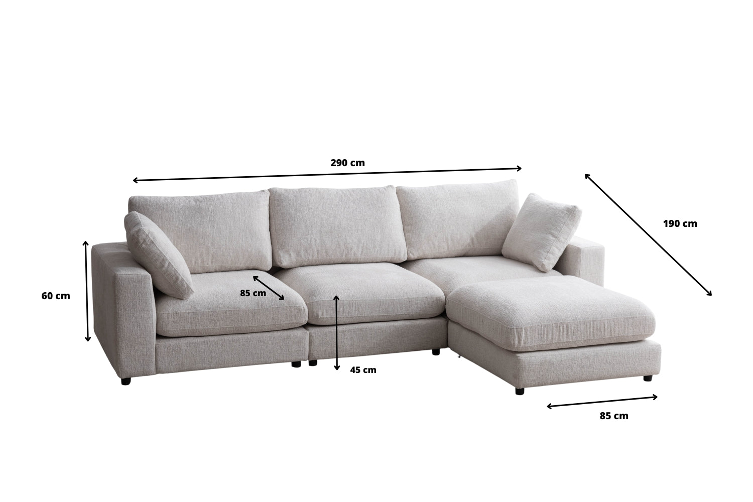 Canapé JULIA modulable chenille 3+1 pouf