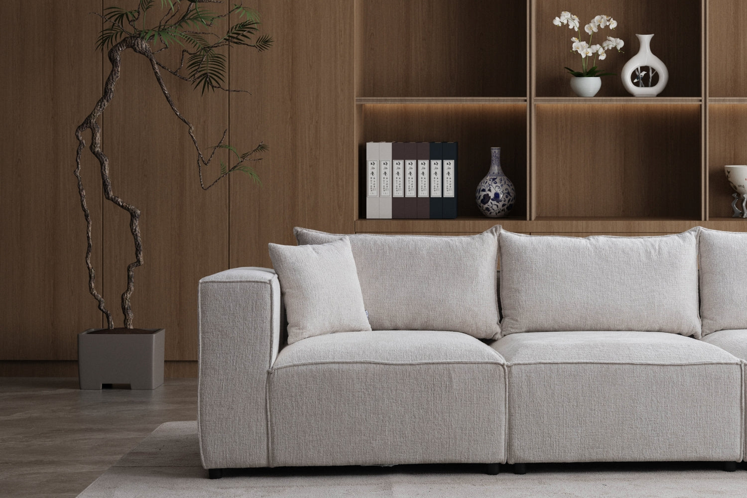 Canapé ELEGANCE modulable 4+1 en chenille avec pouf