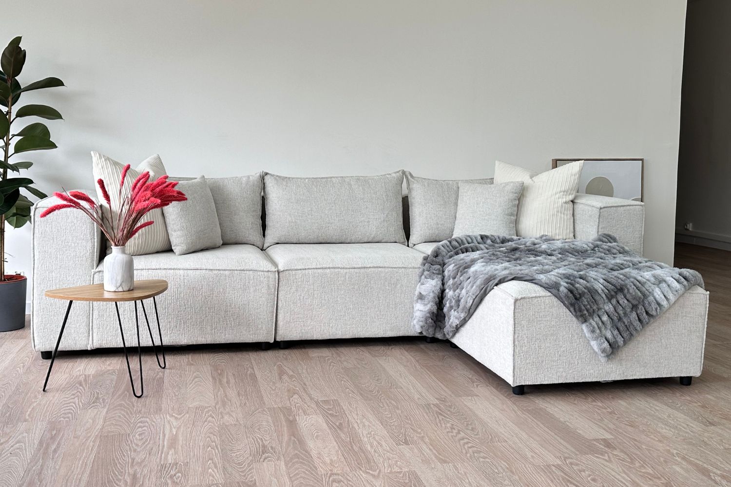 Canapé ELEGANCE chenille modulable 3+1 avec pouf