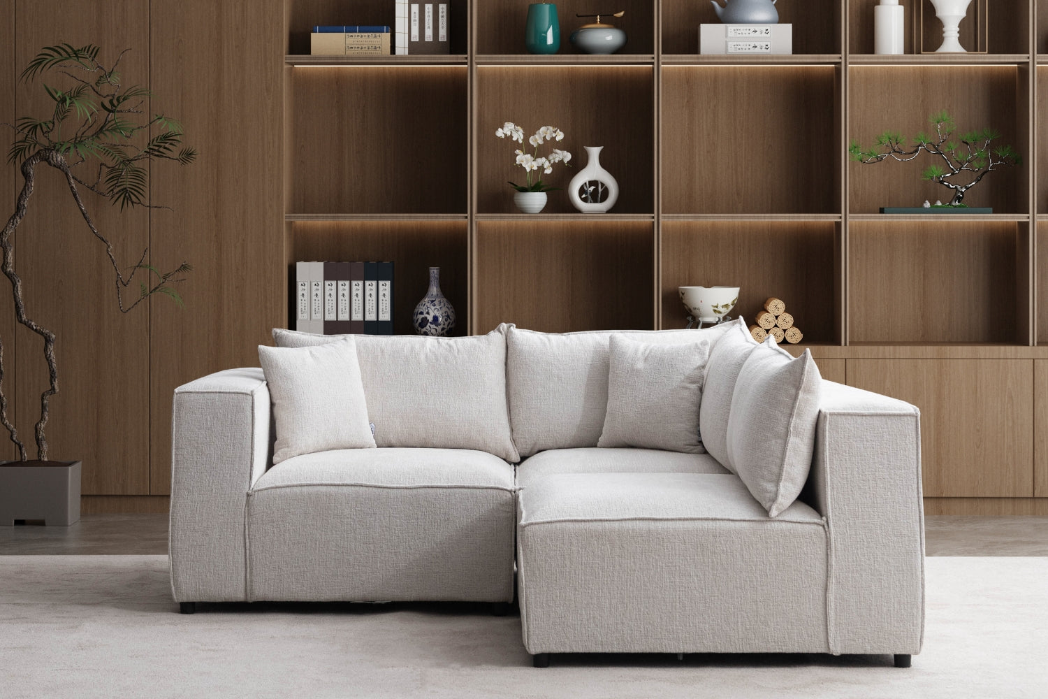 Canapé ELEGANCE chenille modulable 3+1 avec pouf
