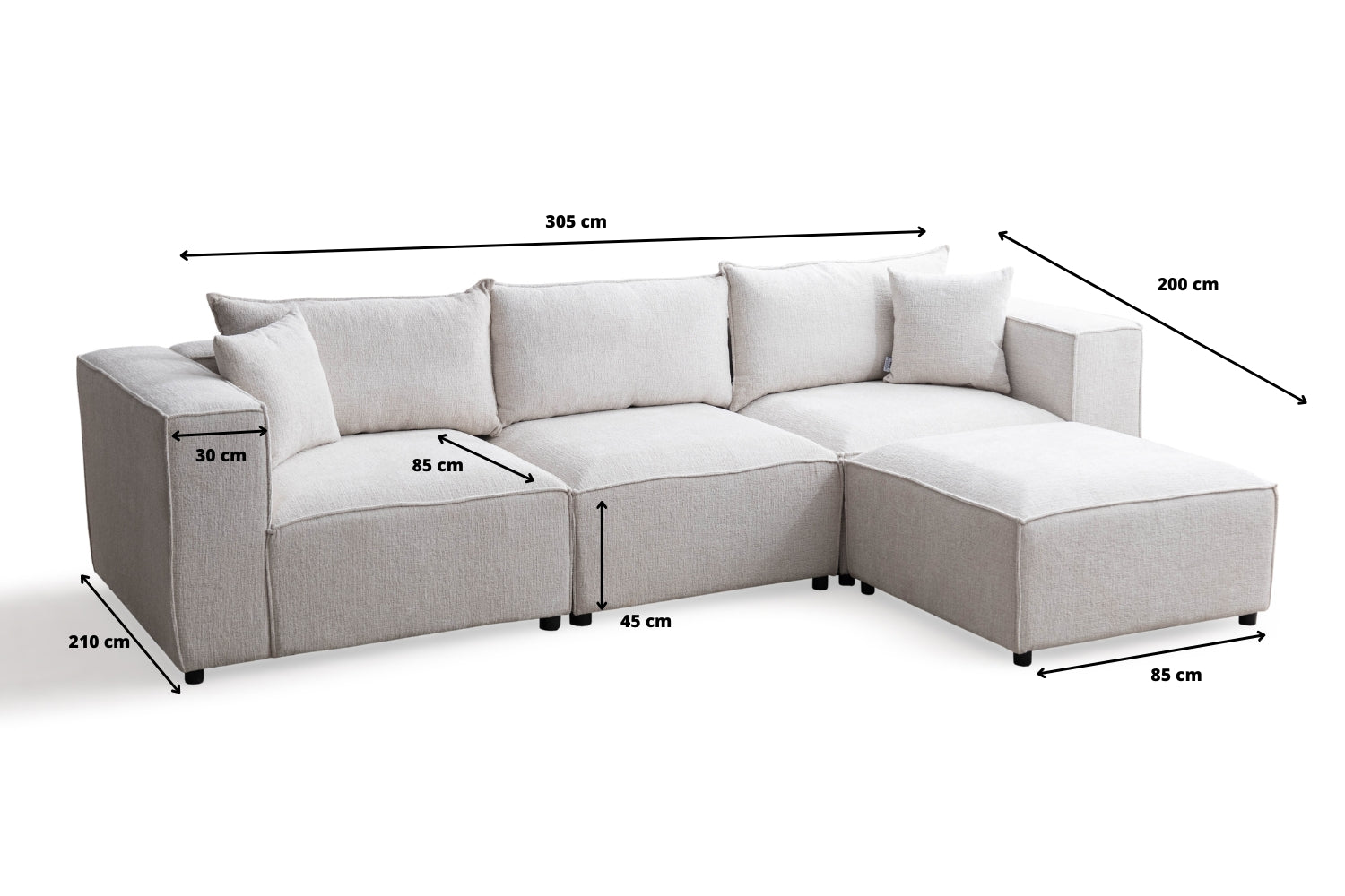 Canapé ELEGANCE chenille modulable 3+1 avec pouf