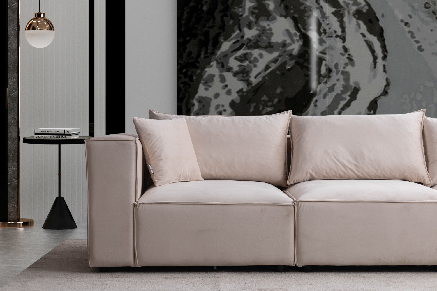 Canapé ELEGANCE velours modulable 4+1 avec pouf