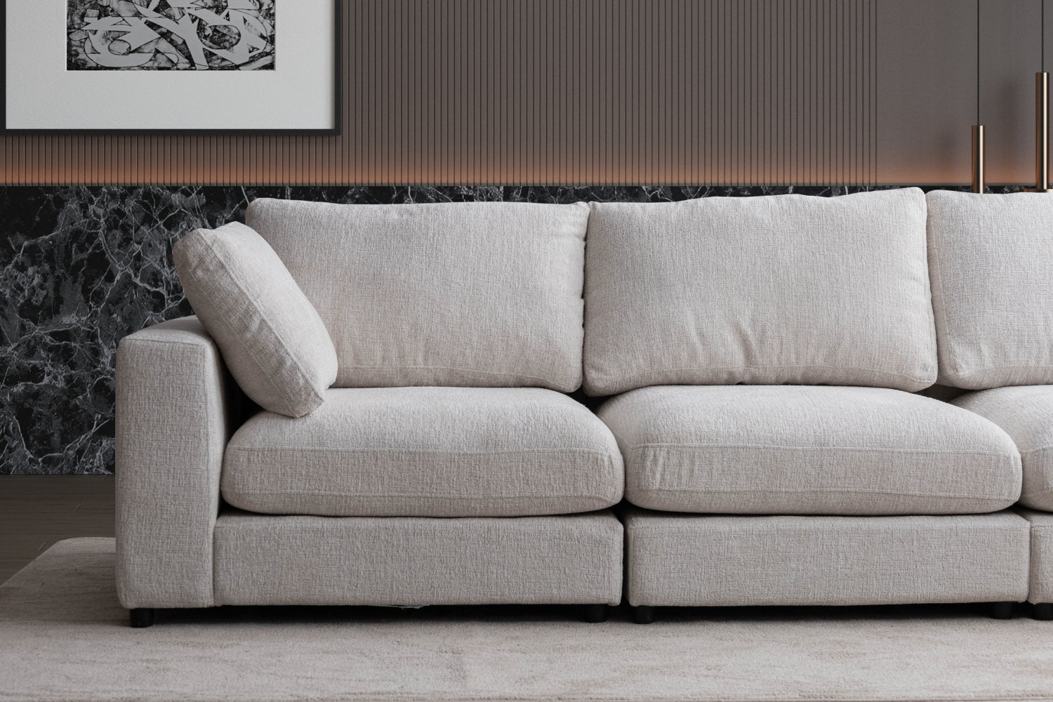 Canapé JULIA modulable chenille 4+1 pouf
