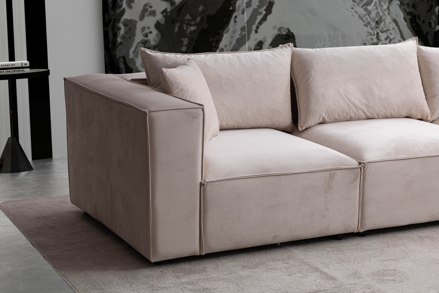 Canapé ELEGANCE velours modulable 4+1 avec pouf