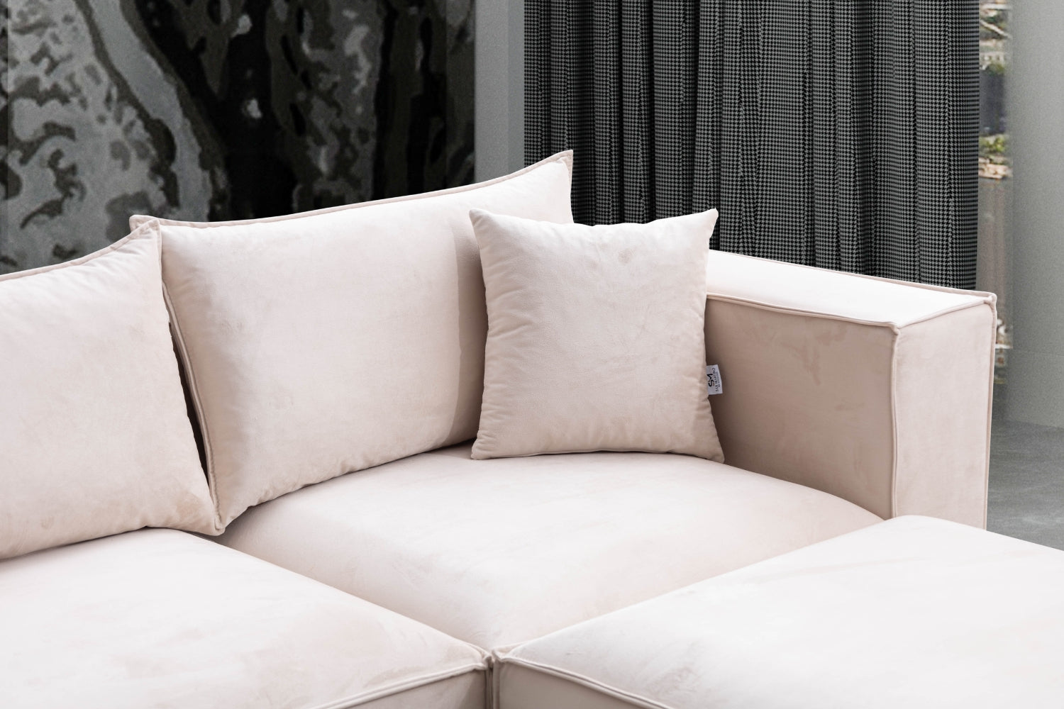 Canapé ELEGANCE velours modulable 4+1 avec pouf