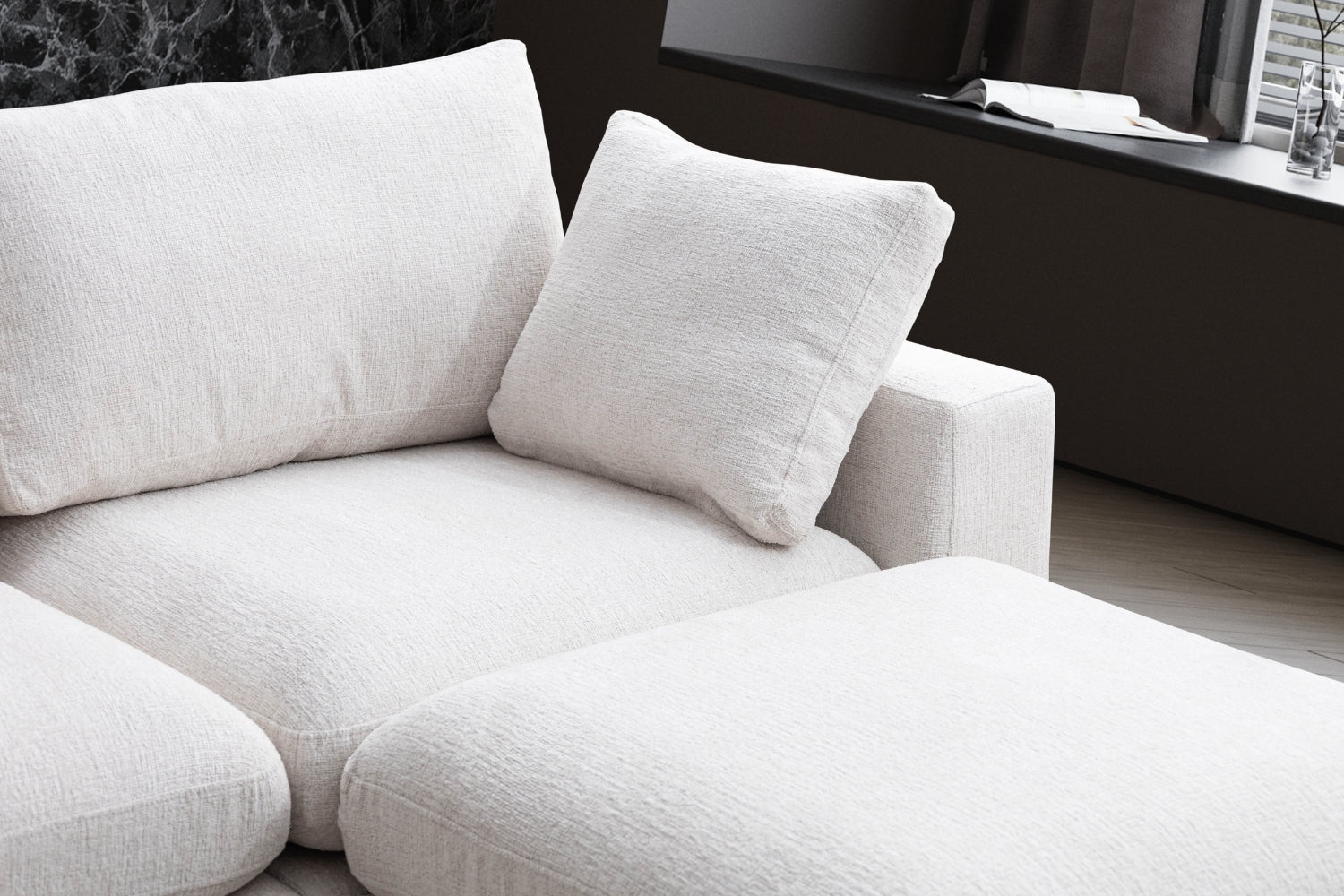 Canapé JULIA modulable chenille 4+1 pouf