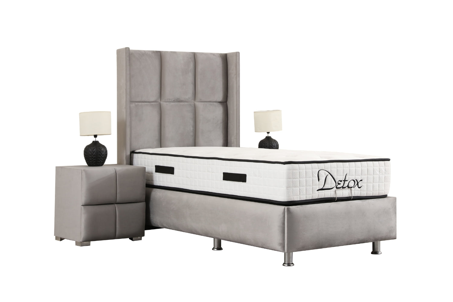 Lit coffre RIO velours gris avec tête de lit