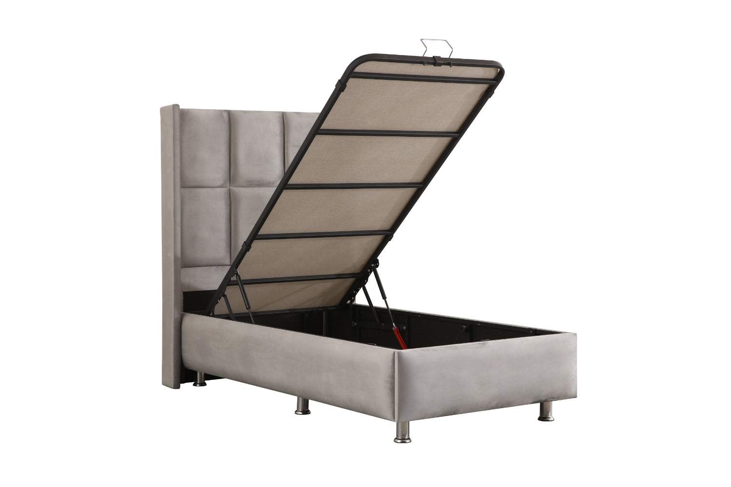 Lit coffre RIO velours gris avec tête de lit