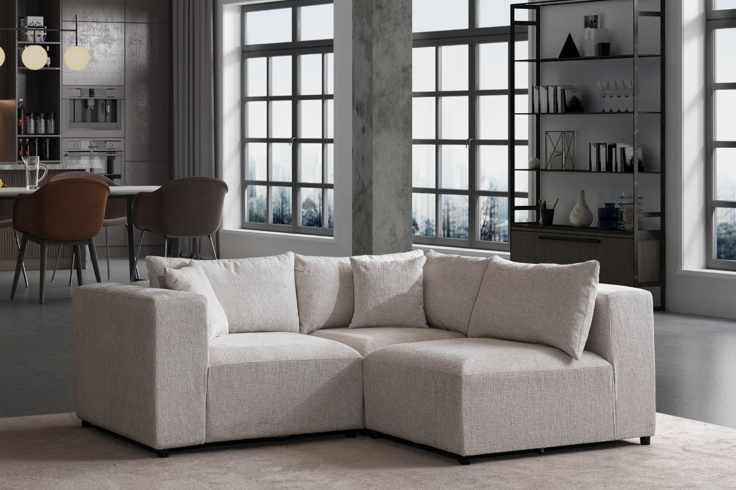 Canapé AZRA modulable chenille blanc cassé