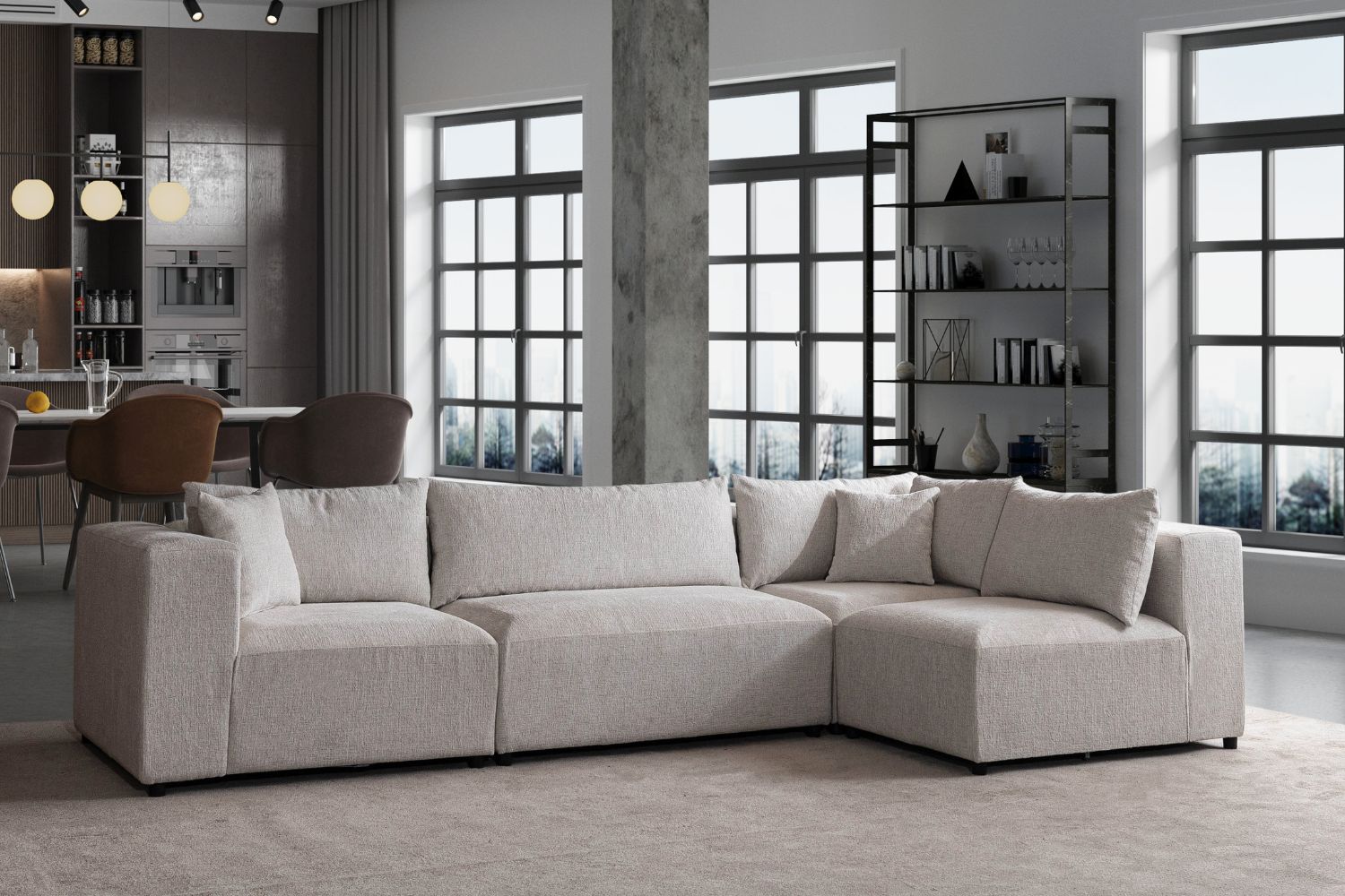 Canapé AZRA modulable chenille blanc cassé