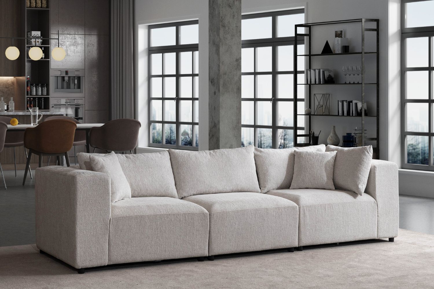 Canapé AZRA modulable chenille blanc cassé