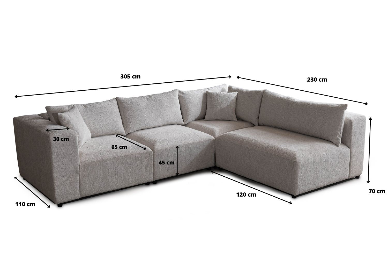Canapé AZRA modulable chenille blanc cassé