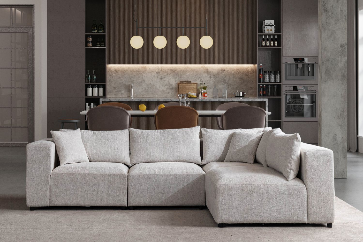 Canapé AZRA modulable chenille blanc cassé