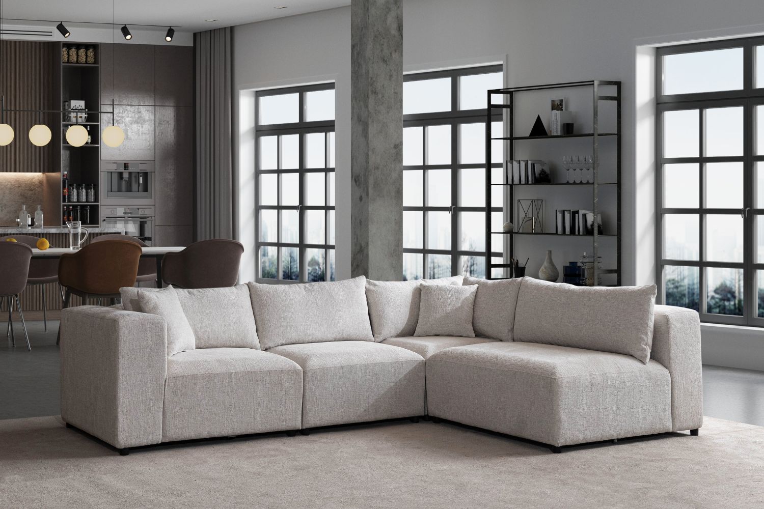 Canapé AZRA modulable chenille blanc cassé