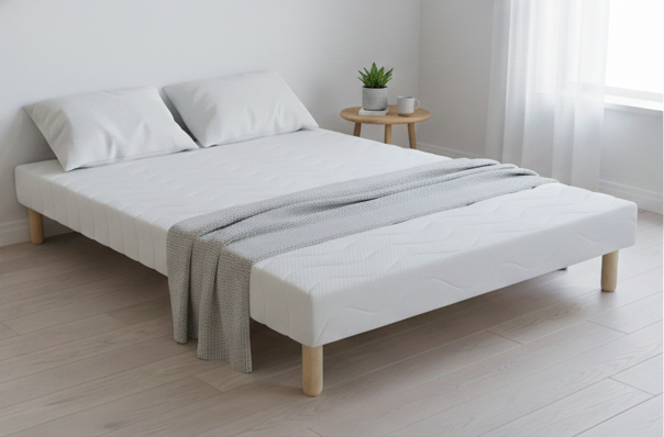 Sommier Tapissier Avec Pieds Blanc – Ferme, Anti-Affaissement, 7 Tailles, Tailles simples et doubles