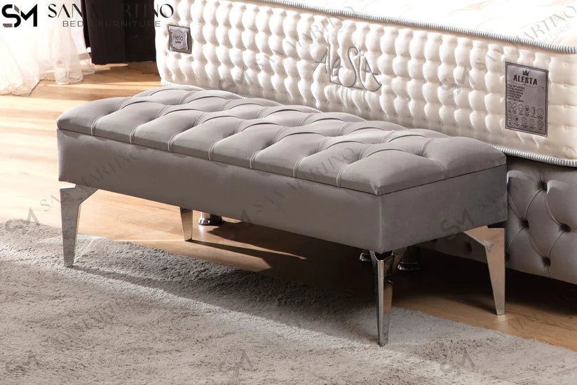 Banquette Coffre Clouté Gris