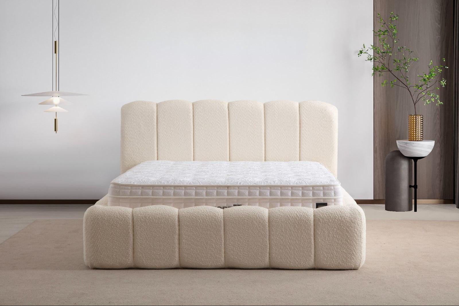 Lit coffre ALYA chenille blanc cassé