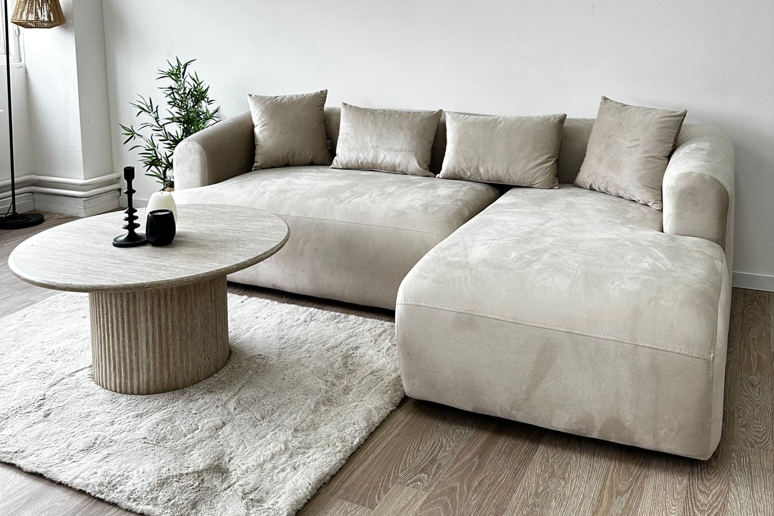 Canapé d'Angle Ela Velours Beige