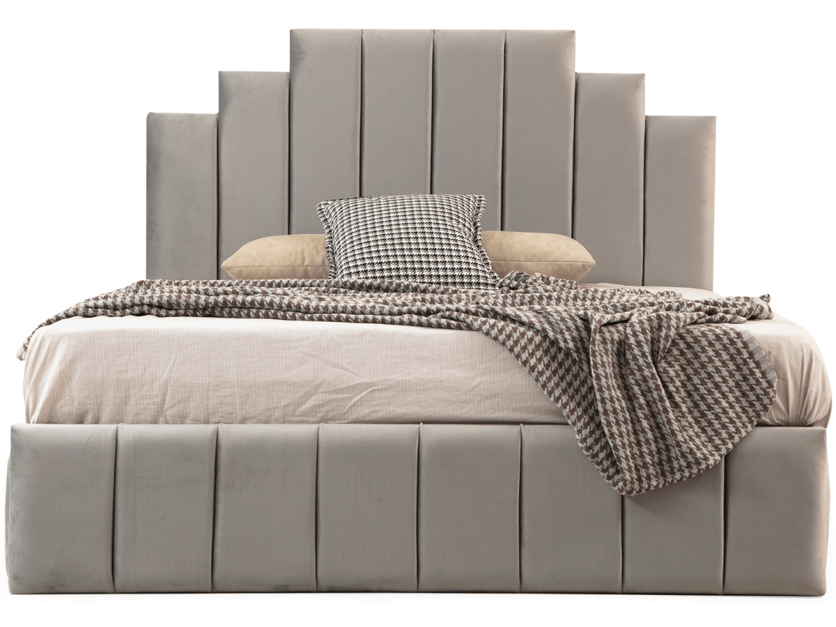 Cadre de lit NATURA velours gris avec ou sans sommier