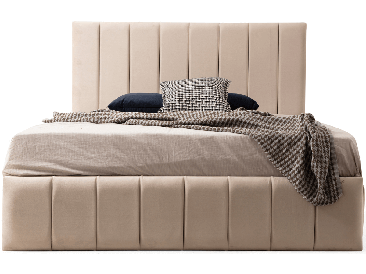 Cadre de lit POLO velours beige avec ou sans sommier