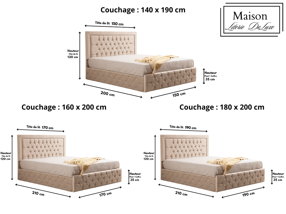 Cadre de lit ROMA velours beige 140x190, 160x200 et 180x200