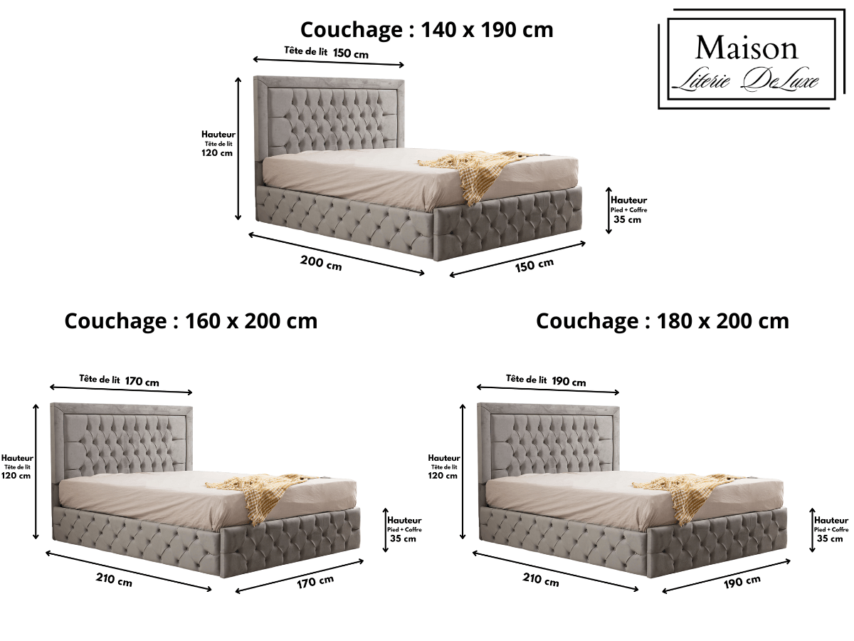 Cadre de lit ROMA velours gris 140x190, 160x200 et 180x200