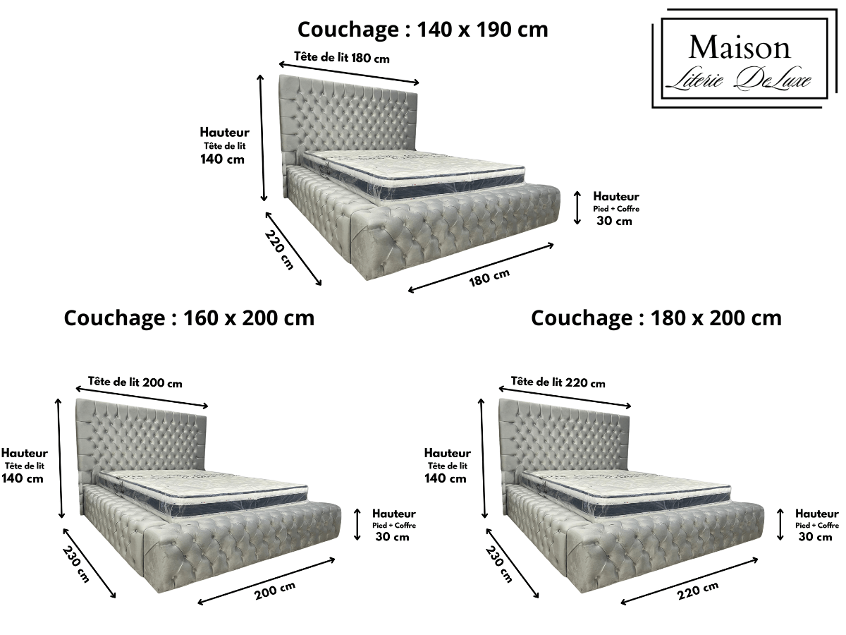 Cadre de lit ROYAL velours gris 140x190, 160x200 et 180x200