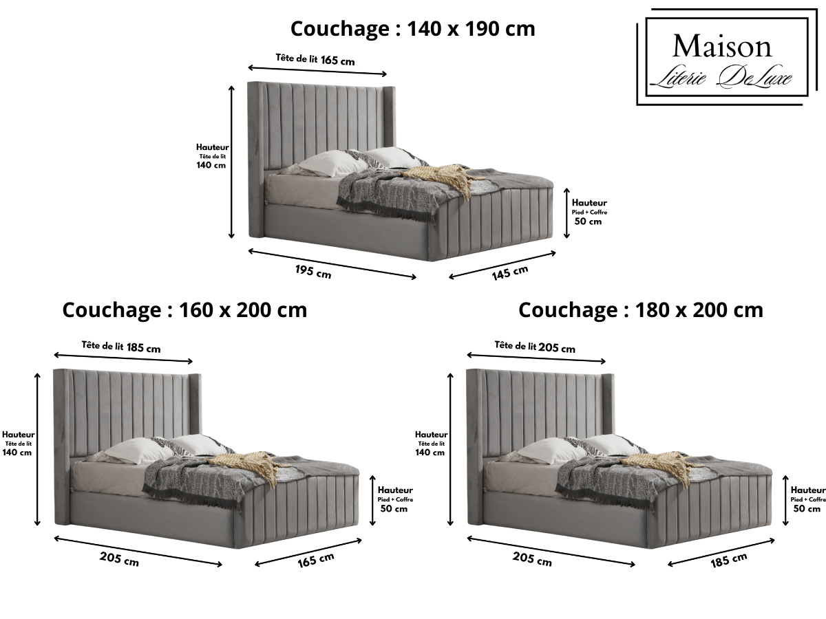 Cadre de lit TOKYO velours gris 140x190, 160x200 et 180x200