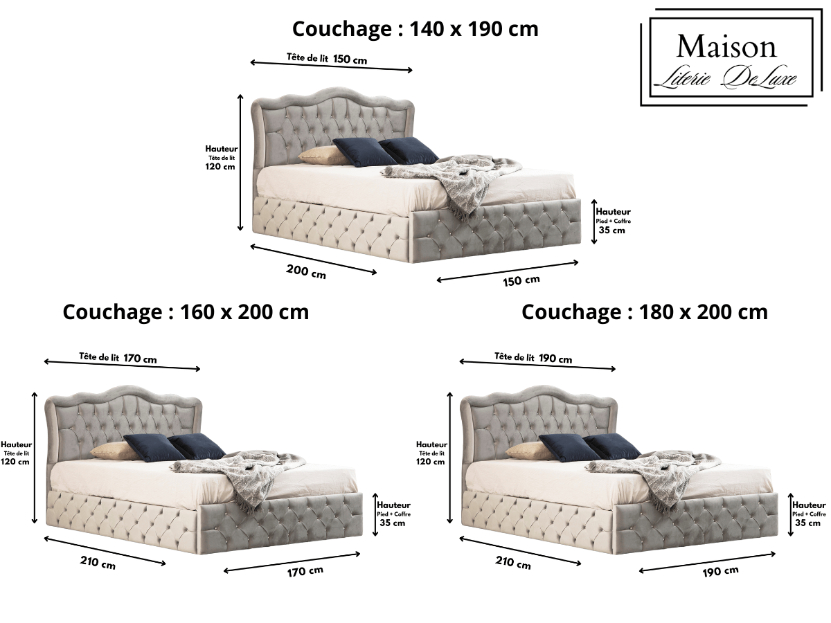 Cadre de lit VENISE velours gris 140x190, 160x200 et 180x200