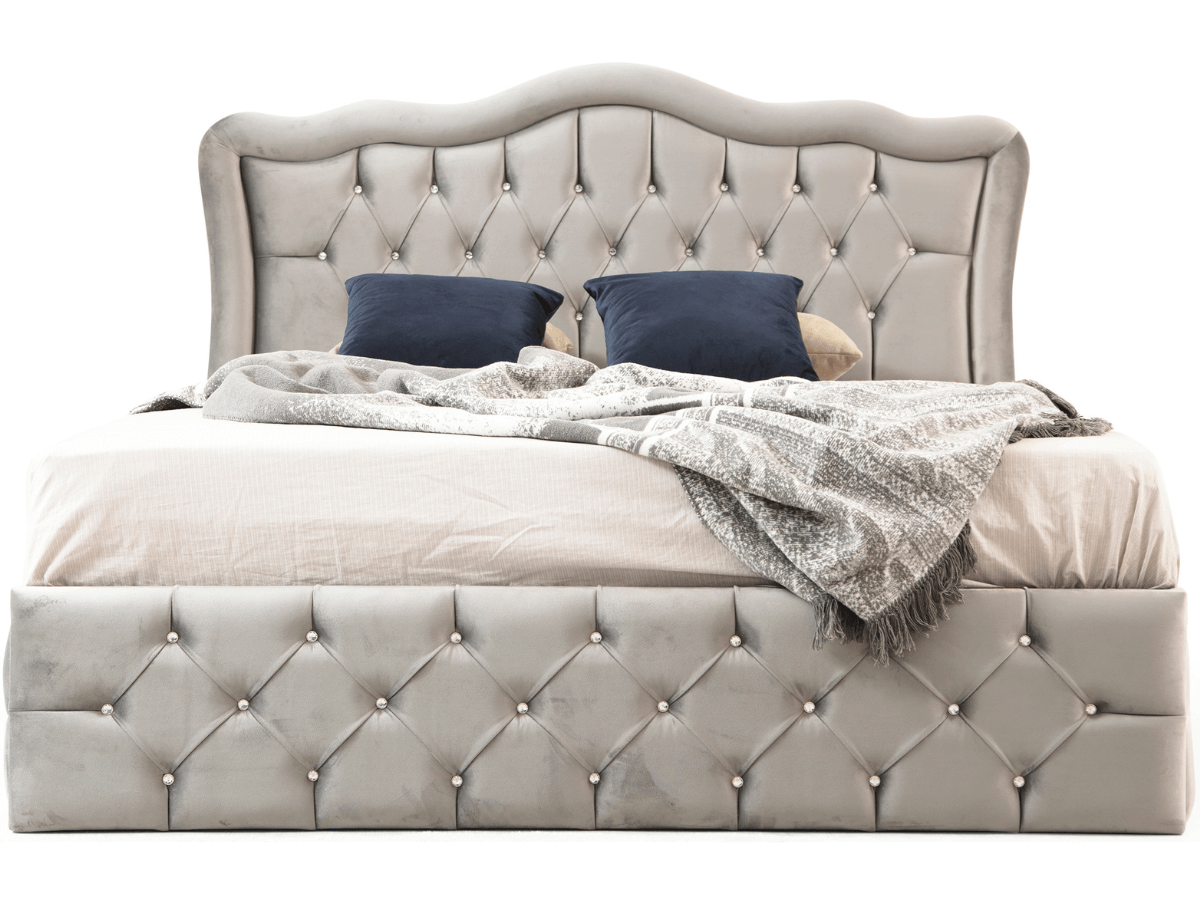 Cadre de lit VENISE velours gris avec ou sans sommier