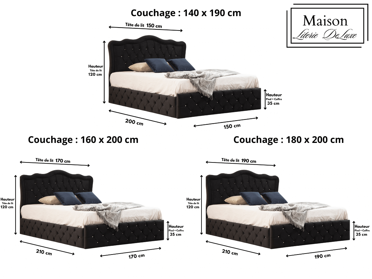 Cadre de lit VENISE velours noir 140x190, 160x200 et 180x200