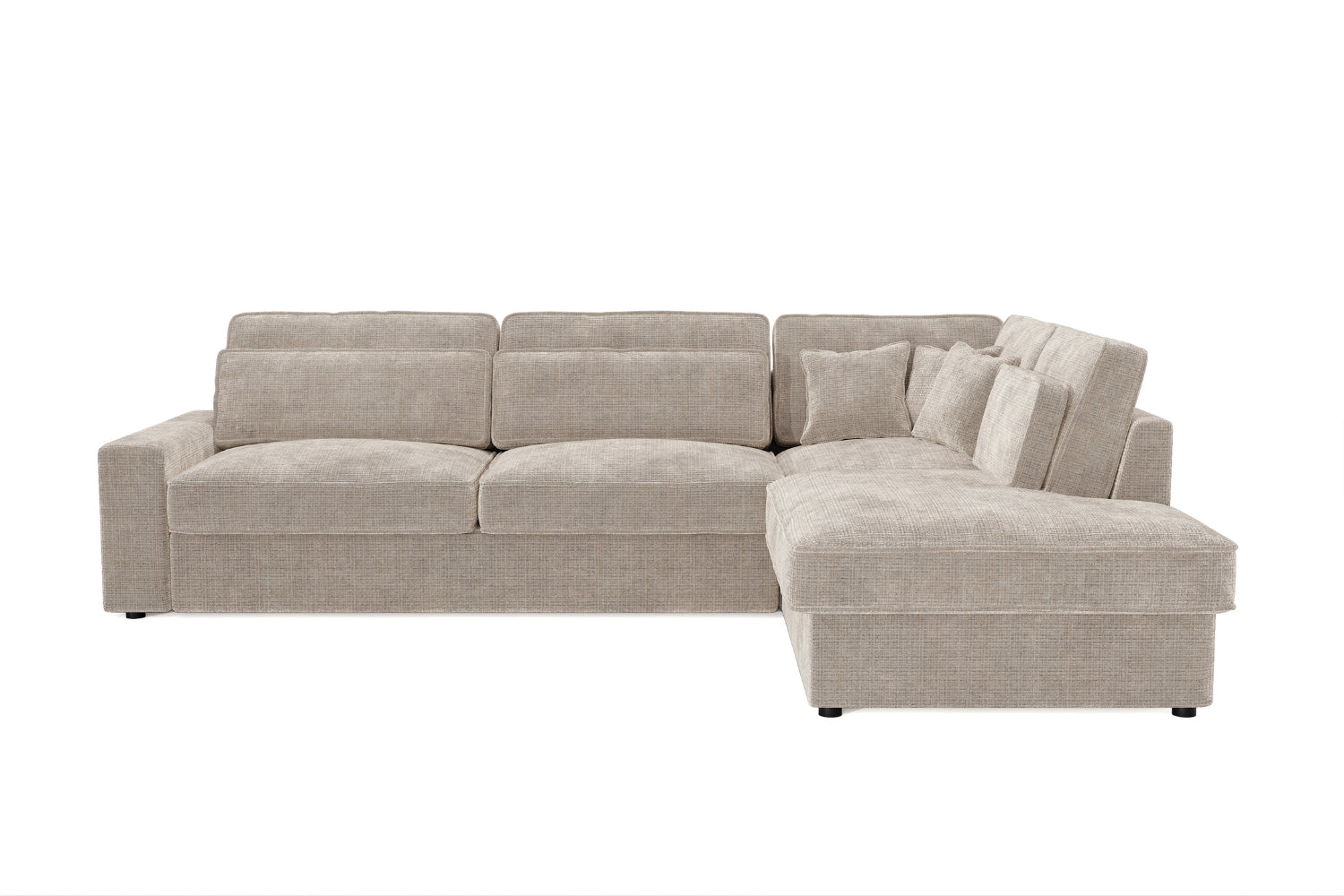 Canapé d'angle LEXUS marbella beige avec angle droit, vue de face sur fond blanc.