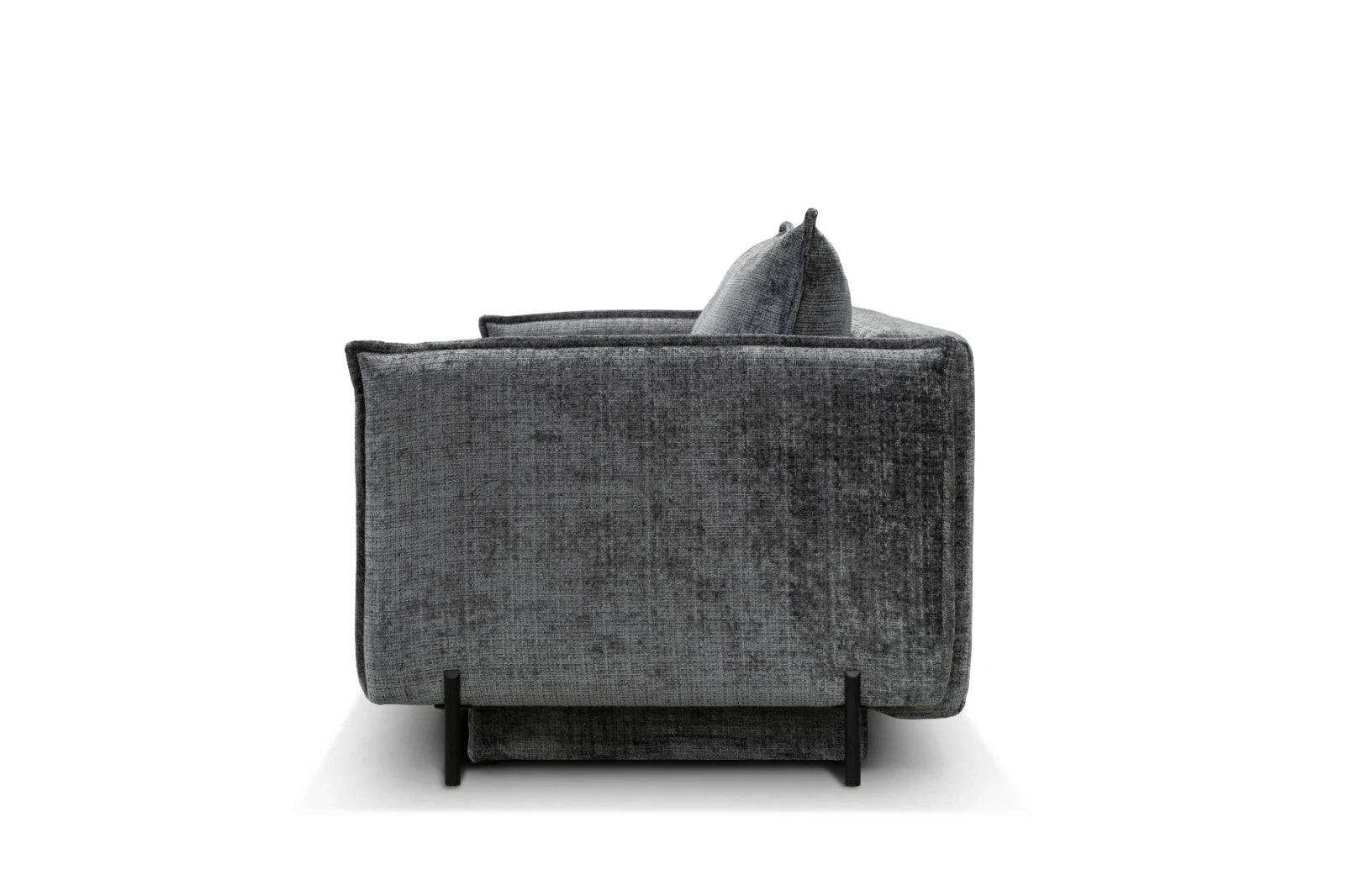 Vue latérale du canapé convertible AMALFI Marbella en tissu gris anthracite avec pieds noirs modernes