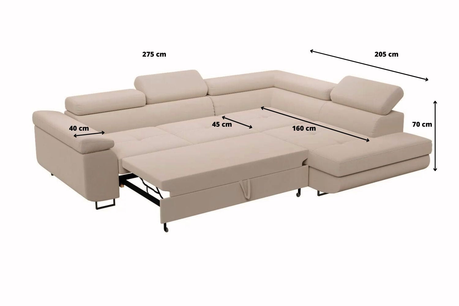 Canapé d'angle convertible coffre TONY velours beige