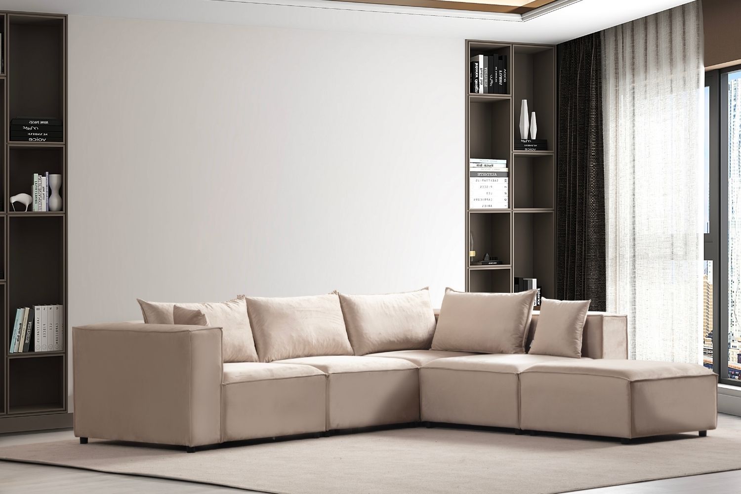 Canapé ELEGANCE Velours Modulable 4+1 Avec Pouf