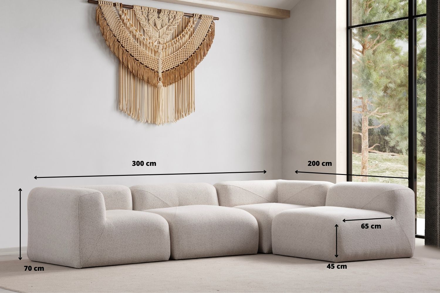 Canapé Nuage en Chenille Blanc Cassé - Dimensions : 300 cm (longueur) x 200 cm (largeur) x 70 cm (hauteur)