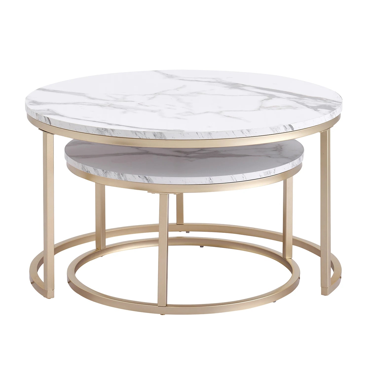 2 Tables Basses Texture Marbre Or Blanc